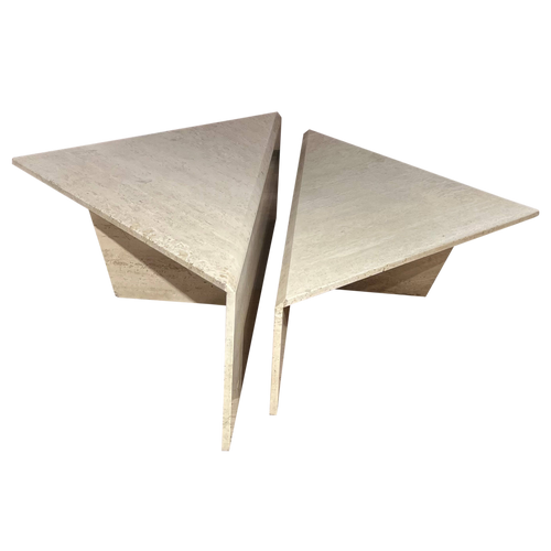 Triangle Travertine Coffee Table Pair