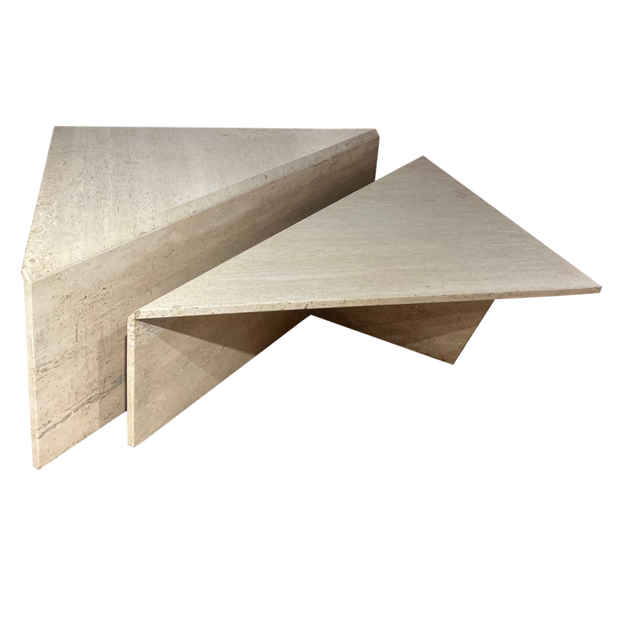 Triangle Travertine Coffee Table Pair