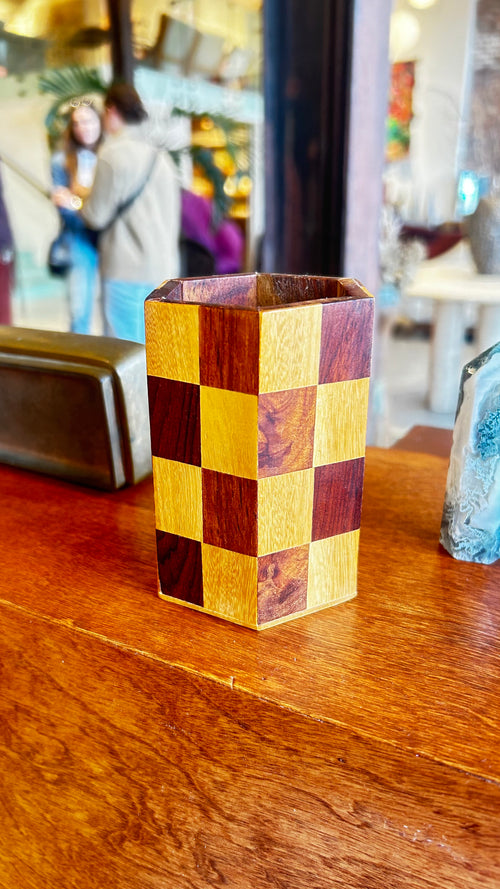 Checkered Wood Vessel