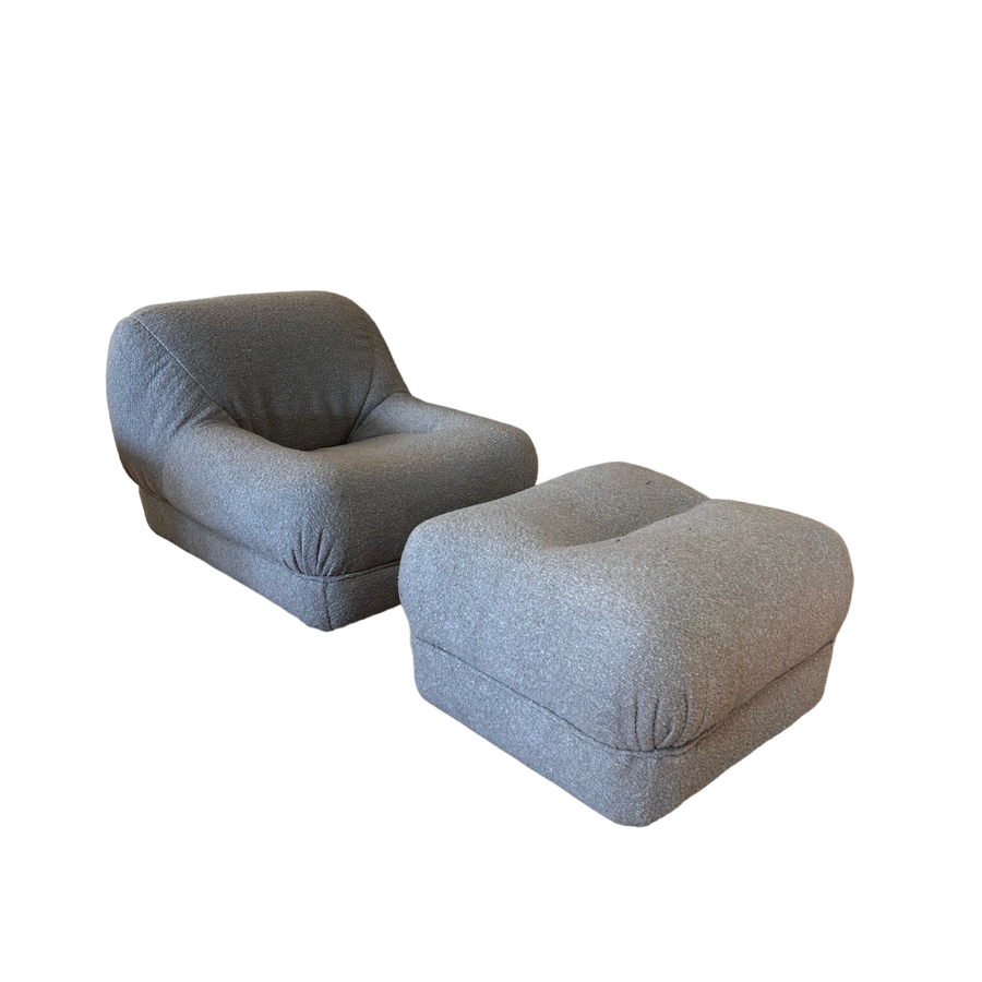 Italian Upholstered Slipper Chair and Ottoman