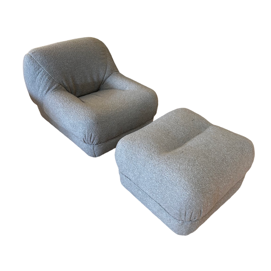 Italian Upholstered Slipper Chair and Ottoman