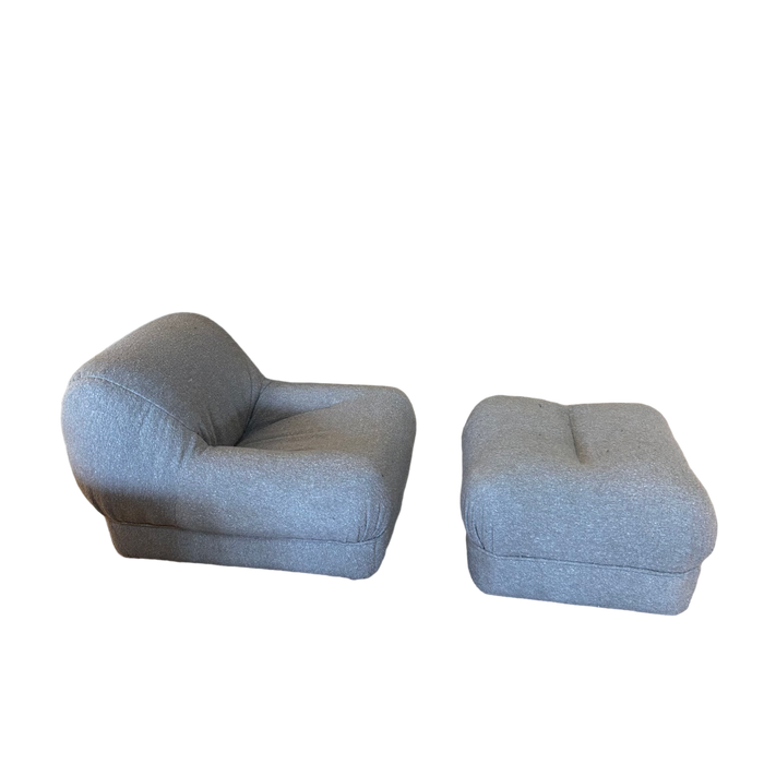 Italian Upholstered Slipper Chair and Ottoman