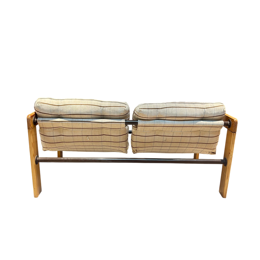 Wood Frame Striped Loveseat