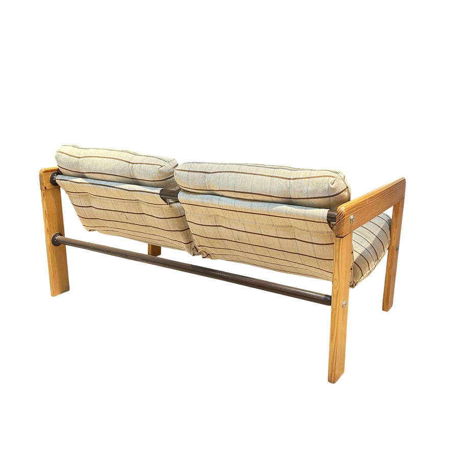 Wood Frame Striped Loveseat