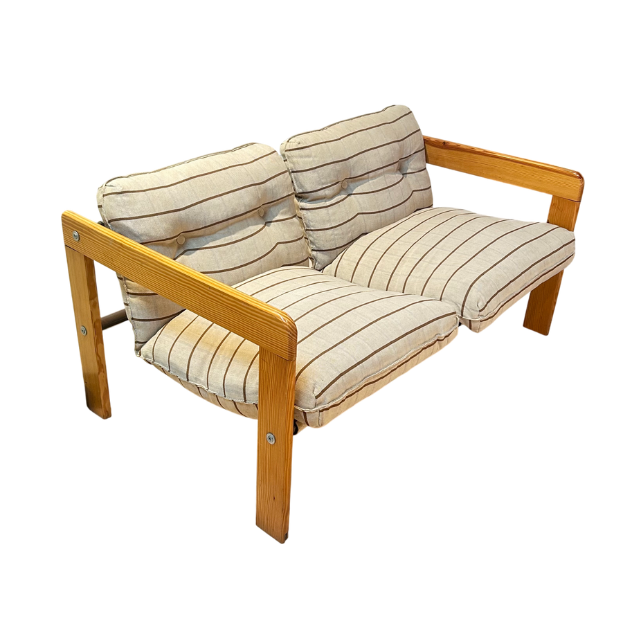 Wood Frame Striped Loveseat