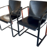 Pair of Iron and Leather Arm Chairs