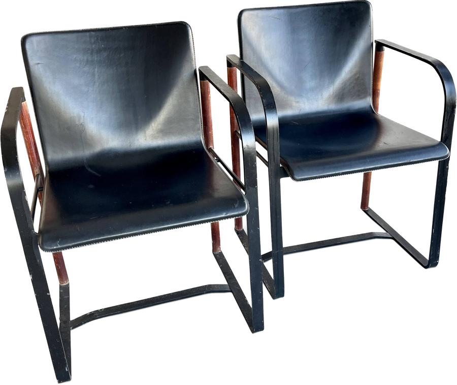 Pair of Iron and Leather Arm Chairs
