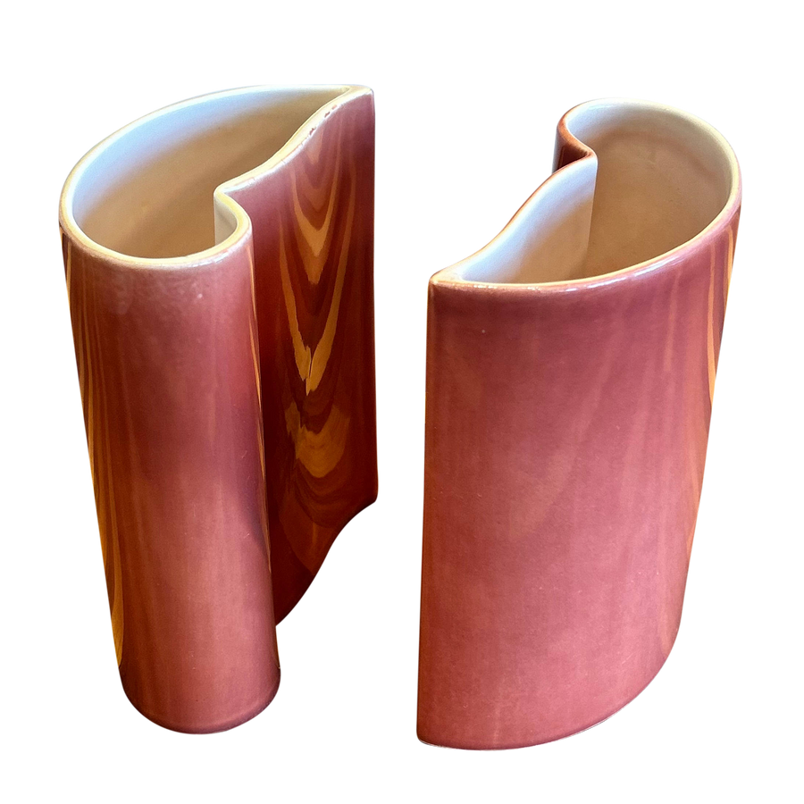 Pair of Coral Nesting Vases