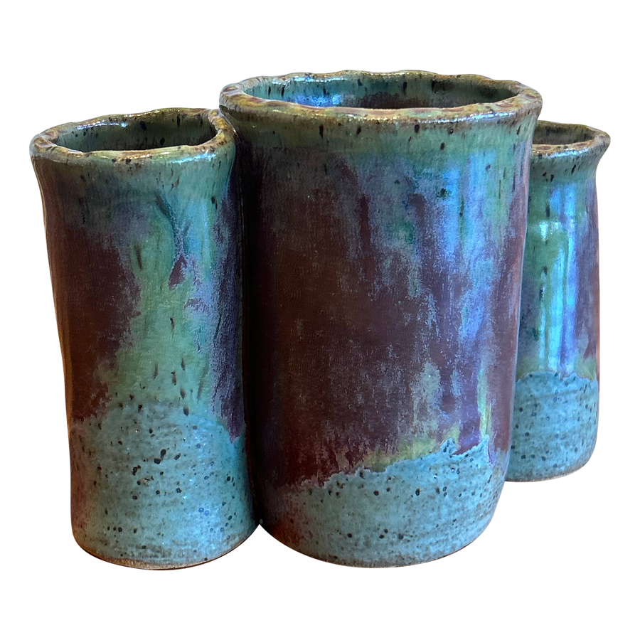 Teal and Maroon Glazed Trio Vessel