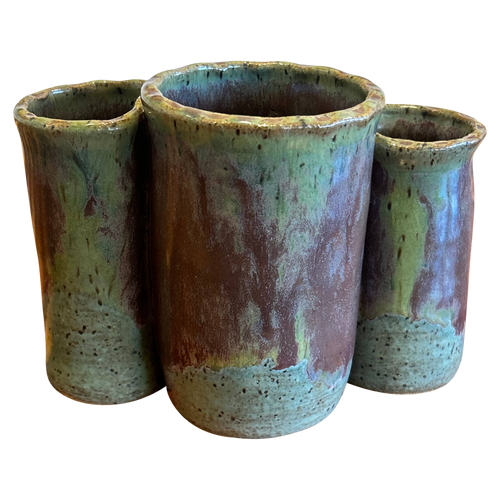 Teal and Maroon Glazed Trio Vessel