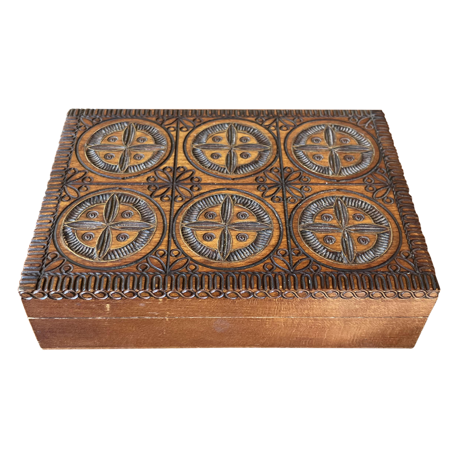 Carved Design Wooden Trinket Box