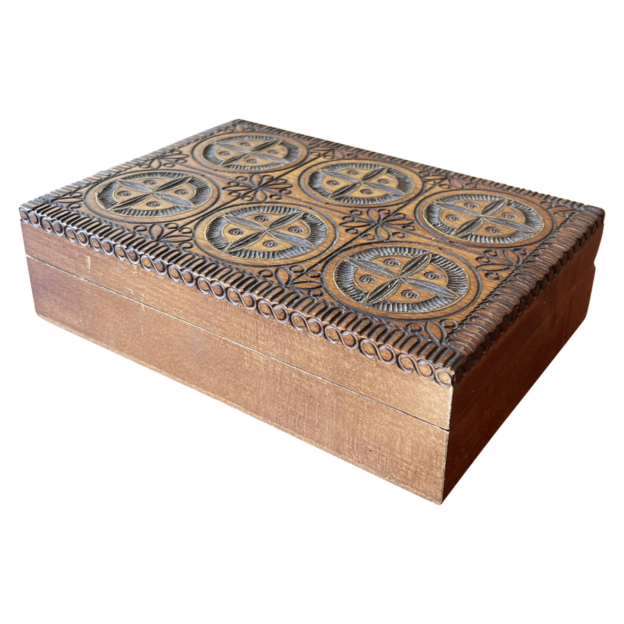 Carved Design Wooden Trinket Box