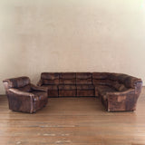 Swiss Brown Leather Tufted Lounge Chair, 1970s