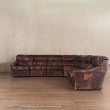 Swiss 6 Piece Brown Leather Tufted Sectional Sofa, 1970s