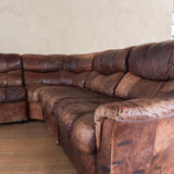 Swiss 6 Piece Brown Leather Tufted Sectional Sofa, 1970s