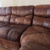 Swiss 6 Piece Brown Leather Tufted Sectional Sofa, 1970s