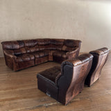 Swiss 6 Piece Brown Leather Tufted Sectional Sofa, 1970s