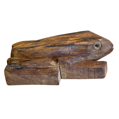 Wood Carved Frog Sculpture