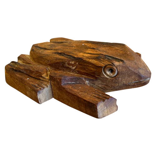 Wood Carved Frog Sculpture