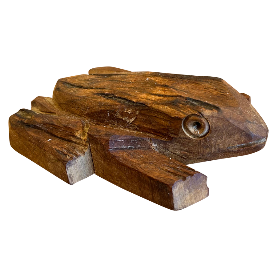 Wood Carved Frog Sculpture