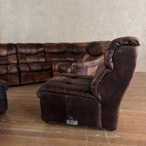Swiss 6 Piece Brown Leather Tufted Sectional Sofa, 1970s