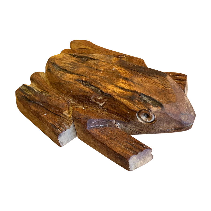 Wood Carved Frog Sculpture