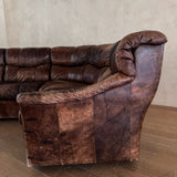 Swiss 6 Piece Brown Leather Tufted Sectional Sofa, 1970s