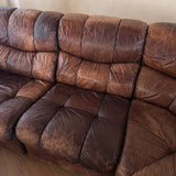 Swiss 6 Piece Brown Leather Tufted Sectional Sofa, 1970s