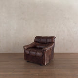 Swiss Brown Leather Tufted Lounge Chair, 1970s