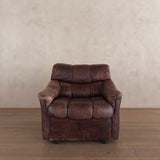 Swiss Brown Leather Tufted Lounge Chair, 1970s