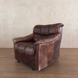 Swiss Brown Leather Tufted Lounge Chair, 1970s