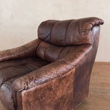 Swiss Brown Leather Tufted Lounge Chair, 1970s