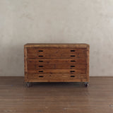 Spanish Pine Six Drawer Atelier Cabinet on Casters
