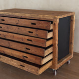 Spanish Pine Six Drawer Atelier Cabinet on Casters