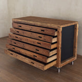 Spanish Pine Six Drawer Atelier Cabinet on Casters