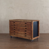 Spanish Pine Six Drawer Atelier Cabinet on Casters