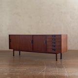 French Mid Century Teak Credenza with Brass Accents