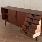 French Mid Century Teak Credenza with Brass Accents