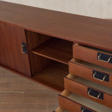 French Mid Century Teak Credenza with Brass Accents