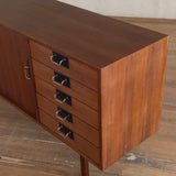 French Mid Century Teak Credenza with Brass Accents