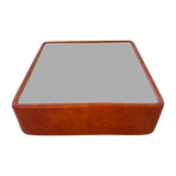 Cognac Leather Coffee Table with Smoked Glass Top