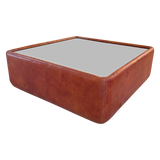 Cognac Leather Coffee Table with Smoked Glass Top