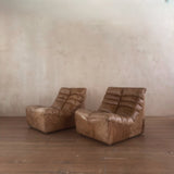 Pair of Cognac Channeled Leather Armless Lounge Chairs