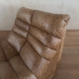 Pair of Cognac Channeled Leather Armless Lounge Chairs