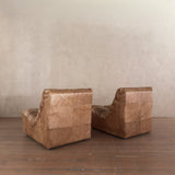 Pair of Cognac Channeled Leather Armless Lounge Chairs
