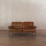 Cognac Leather Modular Loveseat, 1970s
