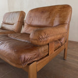 Cognac Leather Modular Loveseat, 1970s