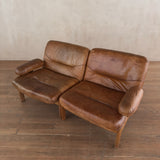 Cognac Leather Modular Loveseat, 1970s