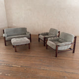 Brazilian Sage Green Velvet Rosewood Frame Ottoman
