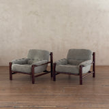 Pair of Brazilian Sage Green Velvet Rosewood Frame Lounge Chairs